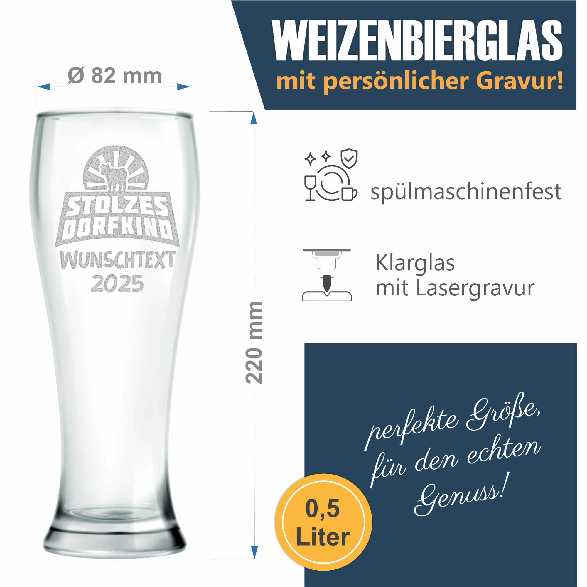 Weizenglas graviert Wunschname 0,5l mit Jahr Individuelles Bierglas - Picture 26 of 48