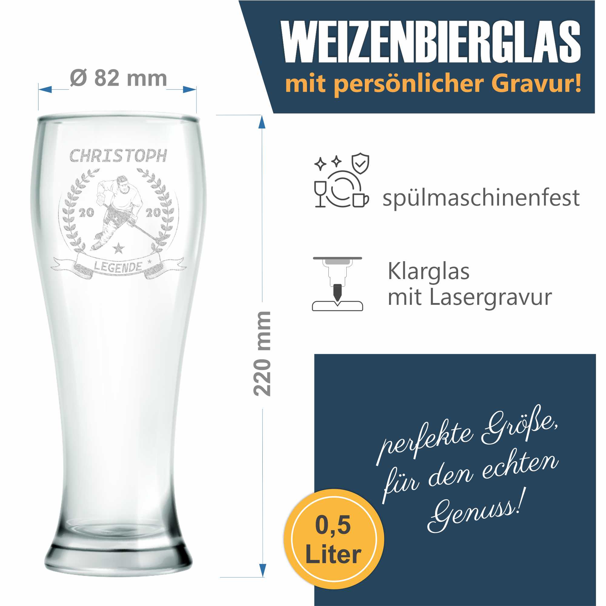 Weizenglas graviert Wunschname 0,5l mit Jahr Individuelles Bierglas - Picture 34 of 48