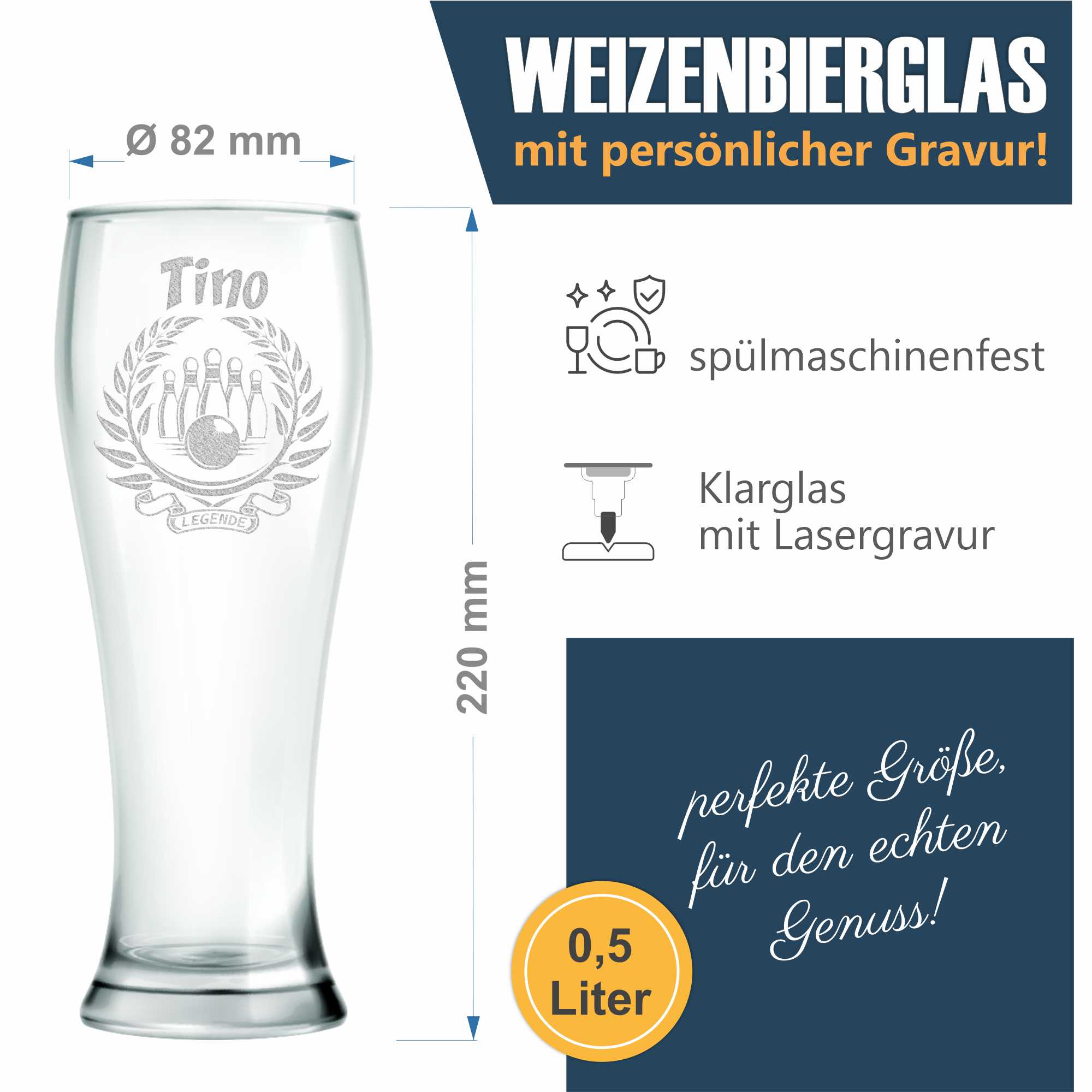 Weizenglas graviert Wunschname 0,5l mit Jahr Individuelles Bierglas - Picture 42 of 48
