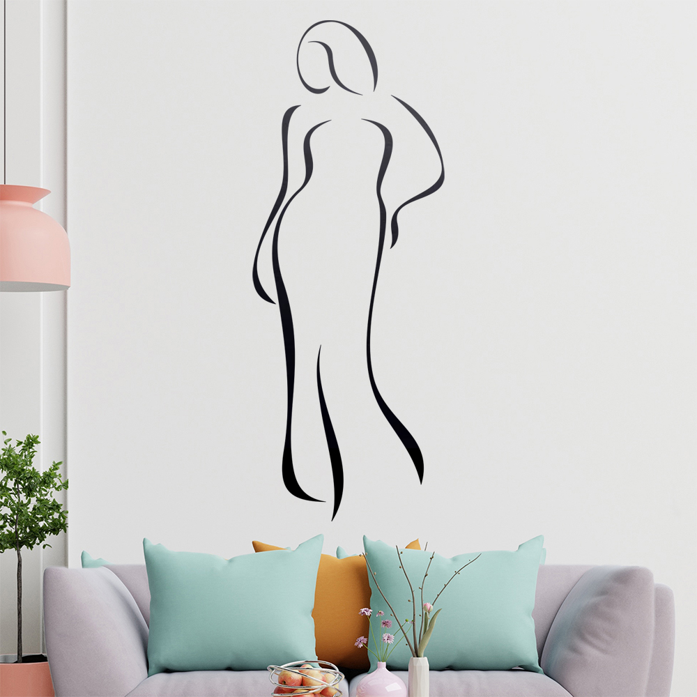 Dame im Kleid-Linien Wandtattoo Wohnzimmer Wandaufkleber 0411 - Picture 133 of 204